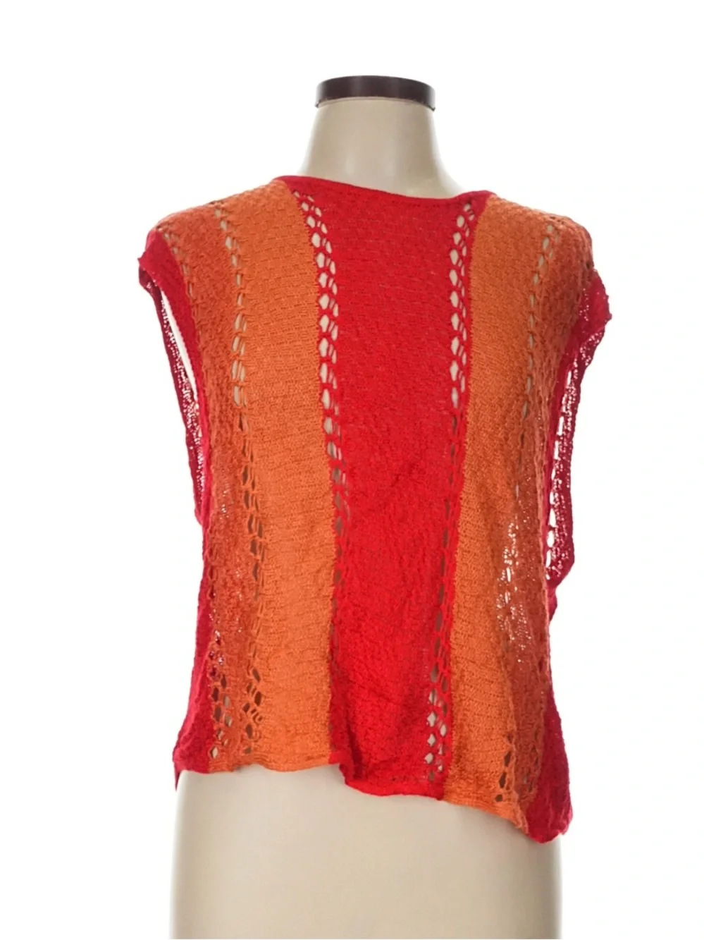 Zara Red & Rust Knit Sleeveless Sweater Top Size Large